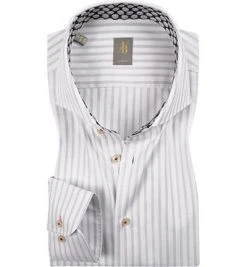 Jacques Britt Hemd Roma MIx 364010/30 Slim Fit, Twill, Grau-weiß gestreift, Grau