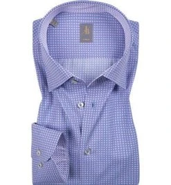 Jacques Britt Hemd Messina Mix 3640/41 Slim Fit, Popeline, Blau-rosa gemustert, Rosa