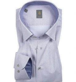 Jacques Britt Hemd Messina Mix 364100/42 Slim Fit, Popeline, Weiß-blau-rosa gemustert, Rot