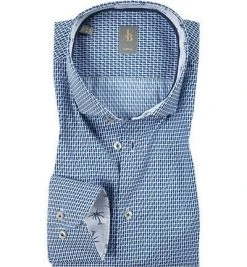 Jacques Britt Hemd Siena Mix Ribbon 374030/16 Slim Fit, Popeline, Blau gemustert, Blau