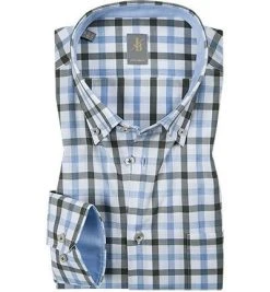 Jacques Britt Hemd Treviso Mix 334220/74 Custom Fit, Popeline, Grau-blau kariert, Grün