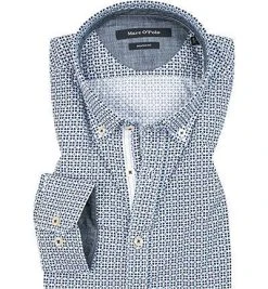 Marc O'Polo Hemd 821 7421 42062/D88 Shaped Fit, Popeline, Blau gemustert, Blau