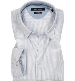 Marc O'Polo Hemd M22 7415 42216/D81 Shaped Fit, Popeline, Blau gestreift, Hellblau-weiß