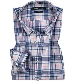 Marc O'Polo Hemd 823 7462 42062/I34 Shaped Fit, Baumwolle, Blau-rosa kariert, Rosa-blau