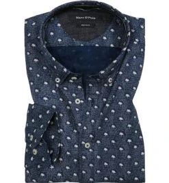 Marc O'Polo Hemd 822 7440 42062/B89 Shaped Fit, Baumwolle, Dunkelblau gemustert, Dunkelblau