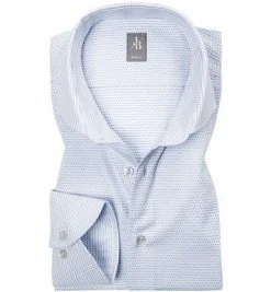 Jacques Britt Hemd Roma 364130/11 Slim Fit, Popeline, Weiß-hellblau gepunktet, Hellblau
