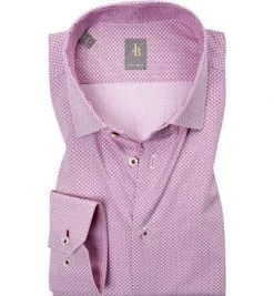 Jacques Britt Hemd Como Mix 334070/42 Custom Fit, Popeline, Weiß-fuchsia gemustert, Rot