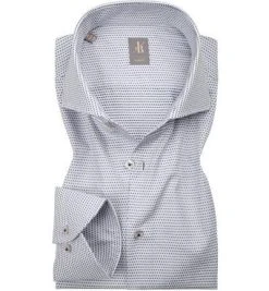 Jacques Britt Hemd Roma 364130/15 Slim Fit, Popeline, Weiß-blau gepunktet, Weiß-blau