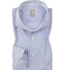 Jacques Britt Hemd Roma Mix 364330/14 Slim Fit, Popeline, Blau gemustert, Weißblau