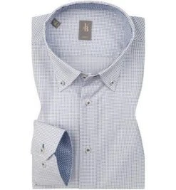 Jacques Britt Hemd Treviso Mix 364320/13 Slim Fit, Popeline, Blau-weiß gemustert, Blau