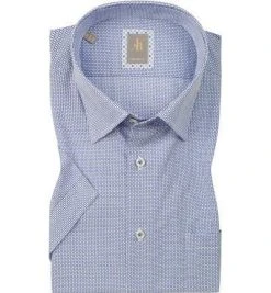 Jacques Britt Hemd Messina Mix WP 334331/14 Kurzarmhemd, Custom Fit, Popeline, Blau gemustert, Blau