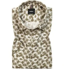 Strellson Hemd Caspar1 30010969/315 Kurzarmhemd, Baumwolle-Leinen, Oliv gemustert, Grün