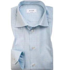 ETON Hemd 2698/79373/65 Contemporary Fit, Popeline, Hellblau-hellgrün kariert, Grün