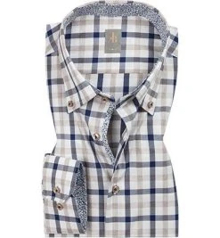 Jacques Britt Hemd Treviso Mix 364220/23 Slim Fit, Chambray, Beige-blau kariert, Beige