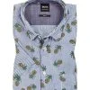 HUGO BOSS Hemd Cattitude 50382081/404 Kurzarmhemd, Slim Fit, Popeline, Multicolor gemustert, Dunkelblau