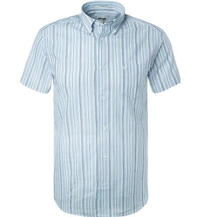 Wrangler Hemd saphire blue W5944NQBT Kurzarmhemd, Slim Fit, Baumwolle, Blau-weiß gestreift 1 Wrangler Hemd saphire blue W5944NQBT Kurzarmhemd, Slim Fit, Baumwolle, Blau-weiß gestreift