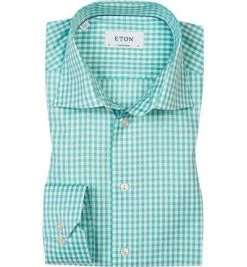 ETON Hemd 67/79311/63 Contemporary Fit, Twill, Türkis-weiß kariert, Grün