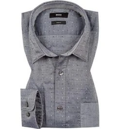 HUGO BOSS Hemd Ronni 50378261/410 Slim Fit, Fil à Fil, Graublau gemustert, Blau