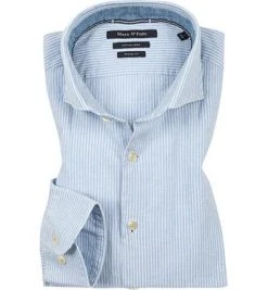 Marc O'Polo Hemd 824 7306 42406/I83 Shaped Fit, Baumwolle-Leinen, Weiß-hellblau gestreift, Hellblau