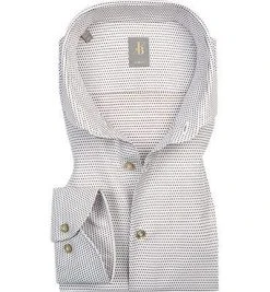 Jacques Britt Hemd Roma 364130/22 Slim Fit, Popeline, Weiß-braun gepunktet, Weiß-braun
