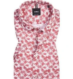 Strellson Hemd Caspar1 30010969/625 Kurzarmhemd, Baumwolle-Leinen, Rot-weiß gemustert, Rot