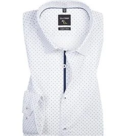 OLYMP Hemd No. Six Super Slim EL 2519/19/18 Super Slim Fit, Baumwolle, Extra langer Arm, Offwhite-navy gemustert, Weiß