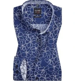 OLYMP Hemd Level Five Body Fit EL 2055/19/18 Baumwolle, Extra langer Arm, Marine-weiß gemustert, Marine