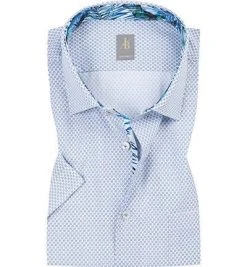 Jacques Britt Hemd Como Mix 384041/14 Kurzarmhemd, Custom Fit, Popeline, Blau gemustert, Blau