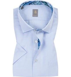 Jacques Britt Hemd Como Mix 384011/14 Kurzarmhemd, Custom Fit, Baumwolle, Blau gemustert, Blau