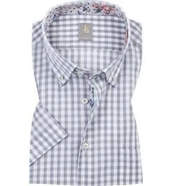 Jacques Britt Hemd Treviso Mix 384031/32 Kurzarmhemd, Custom Fit, Popeline, Grau-weiß kariert, Grau