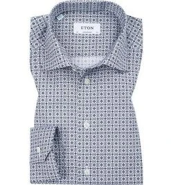 ETON Hemd 2734/79311/25 Contemporary Fit, Popeline, Navy gemustert, Blau
