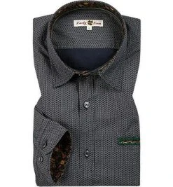 Lucky de Luca Hemd Tino 61226/1 Popeline, Navy-weiß gemustert, Dunkelblau