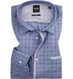 HUGO BOSS Casual Hemd Magneton 50392279/463 Slim Fit, Baumwolle, Blau kariert, Blau