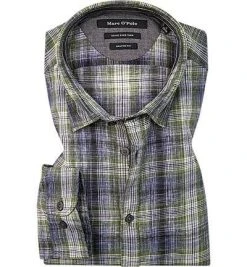 Marc O'Polo Hemd 827 7211 42262/S44 Shaped Fit, Baumwolle, Grün-blau-weiß kariert, Combo