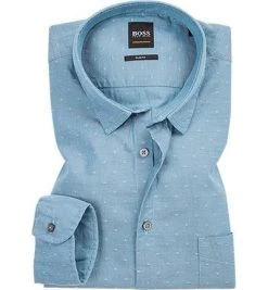 HUGO BOSS Casual Hemd Magneton 50395011/481 Slim Fit, Baumwolle, Türkis meliert, Blau