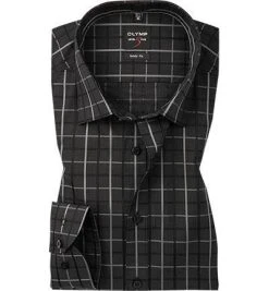 OLYMP Level Five Body Fit 69EL 2024/29/62 Hemd, Popeline, Extra langer Arm, Anthrazit kariert, Anthrazit