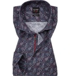 OLYMP Level Five Body Fit 2006/24/38 Hemd, Popeline, Blau-fuchsia gemustert, Lila