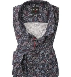 OLYMP Level Five Body Fit 69EL 2006/29/38 Hemd, Popeline, Extra langer Arm, Navy gemustert, Lila