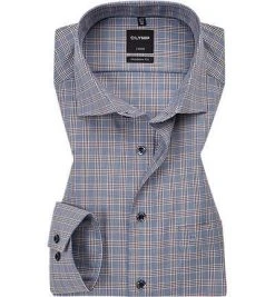 OLYMP Luxor Modern Fit 69EL 1208/29/28 Hemd, Popeline, Extra langer Arm, Blau kariert, Braun