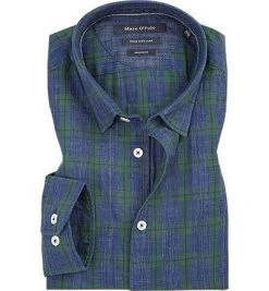 Marc O'Polo Hemd 828 7229 42262/S49 Shaped Fit, Baumwolle, Dunkelblau-schilfgrün kariert, Combo