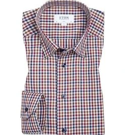 ETON Hemd 95/61544/55 Slim Fit, Twill, Multicolor kariert, Rosa-rot