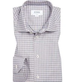 ETON Hemd 3510/79573/29 Slim Fit, Twill, Grau kariert, Blau