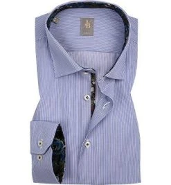 Jacques Britt Hemd Como Mix 463111/12 Slim Fit, Popeline, Weiß-blau gestreift, Blau