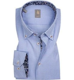 Jacques Britt Hemd Treviso Mix 463120/11 Slim Fit, Popeline, Hellblau kariert, Hellblau