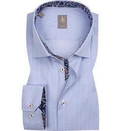 Jacques Britt Hemd Como Mix 463110/11 Slim Fit, Popeline, Hellblau gestreift, Hellblau
