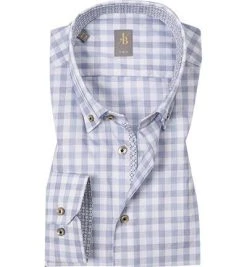 Jacques Britt Hemd Treviso Mix 463040/15 Slim Fit, Baumwolle, Hellblau kariert, Blau