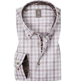 Jacques Britt Hemd Treviso Mix 463040/24 Slim Fit, Baumwolle, Hellbraun kariert, Braun