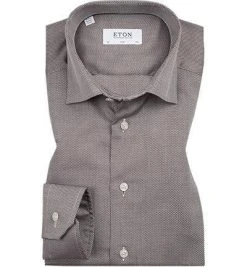 ETON Hemd 4064/79511/37 Slim Fit, Oxford, Dunkelbraun gemustert, Weiß-braun