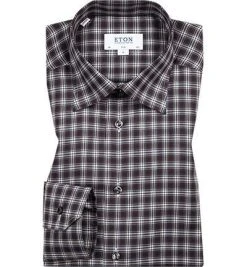 ETON Hemd 3987/61511/37 Slim Fit, Twill, Schwarz-petrol kariert, Weiss-braun