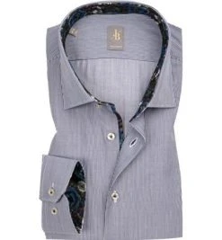 Jacques Britt Hemd Como Mix 433111/16 Custom Fit, Popeline, Navy gestreift, Dunkelblau